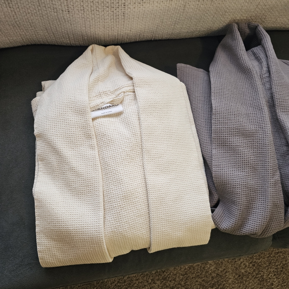 White and Gray Waffle Knit Robes